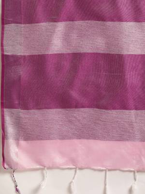 Baby pink woven linen saree with blouse 4