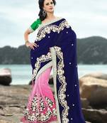 Blue Embroidered Velvet Saree With Blouse