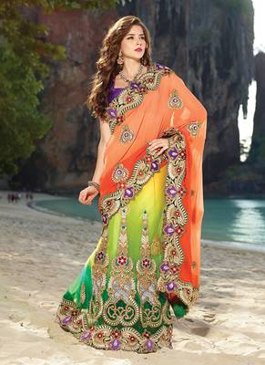Orange Embroidered Georgette Saree With Blouse 1