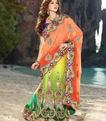 Orange Embroidered Georgette Saree With Blouse