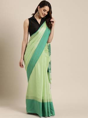 Green woven linen saree with blouse 1