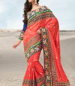 Orange Embroidered Jacquard Saree With Blouse