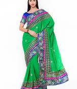 Green Embroidered Jacquard Saree With Blouse