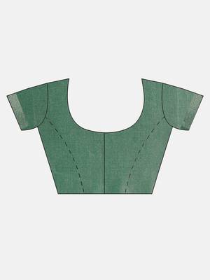 Green woven linen saree with blouse 5