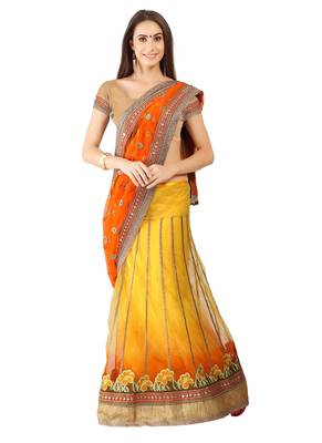 Yellow Embroidered Net Saree With Blouse 1