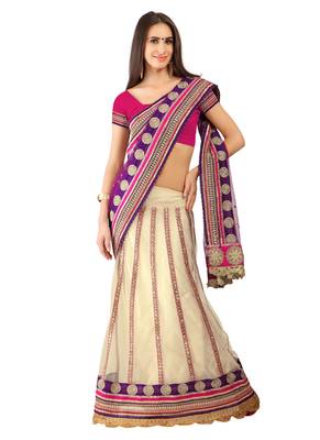 Off White Embroidered Net Saree With Blouse 1