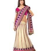 Off White Embroidered Net Saree With Blouse