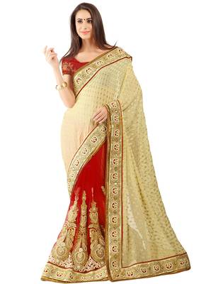 Red Embroidered Net
 Saree With Blouse 1