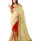 Red Embroidered Net
 Saree With Blouse