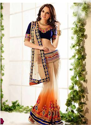 Beige Embroidered Net Saree With Blouse 1