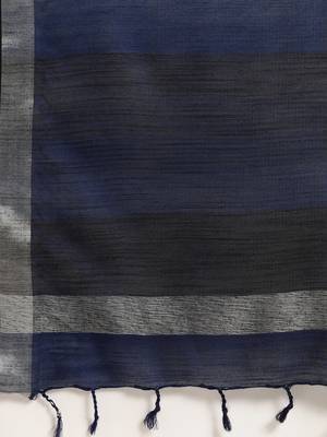 Navy blue woven linen saree with blouse 4