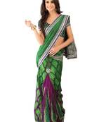 Green Embroidered Net Saree With Blouse