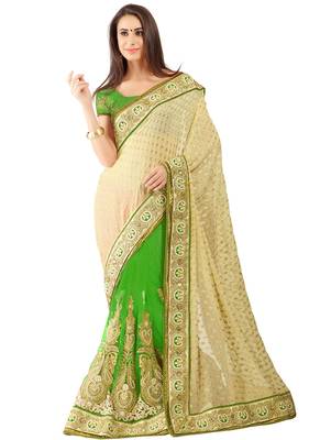 Green Embroidered Net
 Saree With Blouse 1