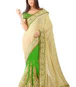 Green Embroidered Net
 Saree With Blouse