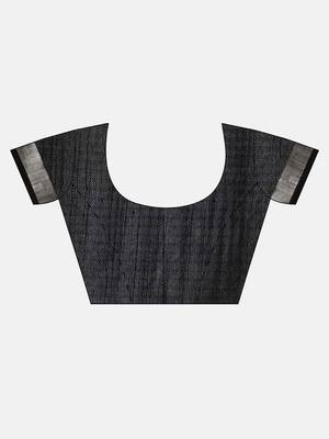 Navy blue woven linen saree with blouse 5