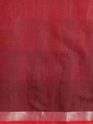 Red woven linen saree with blouse 3