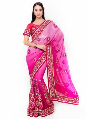 Pink Embroidered Georgette Saree With Blouse 1