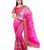 Pink Embroidered Georgette Saree With Blouse
