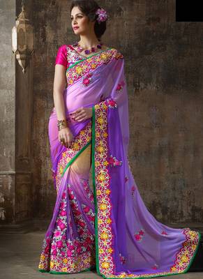 Purple Embroidered Georgette Saree With Blouse 1