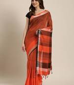 Orange woven linen saree with blouse