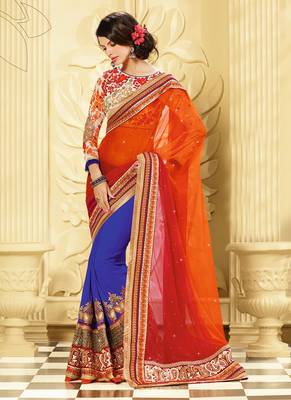 Orange Embroidered Net Saree With Blouse 1