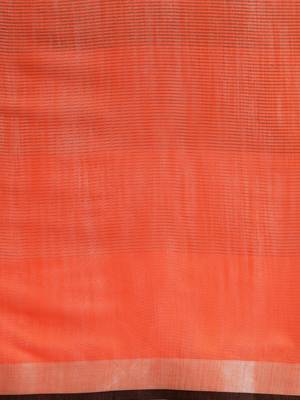 Orange woven linen saree with blouse 3