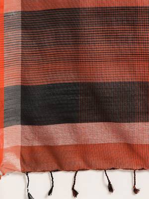 Orange woven linen saree with blouse 4