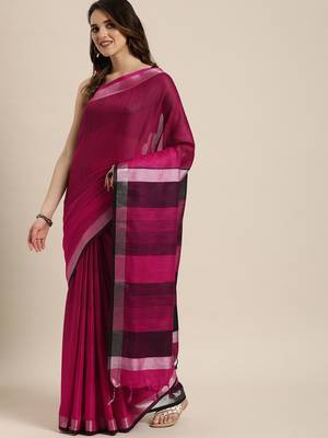 Pink woven linen saree with blouse 1