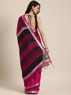 Pink woven linen saree with blouse 2