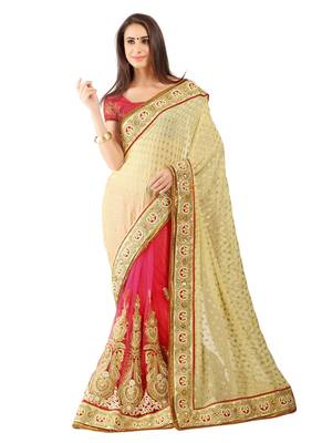 Pink Embroidered Net
 Saree With Blouse 1