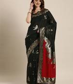 Black woven silk blend saree with blouse