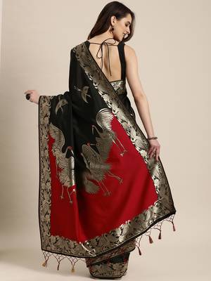 Black woven silk blend saree with blouse 2