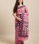 Pink Woven Cotton Silk Saree With Blouse