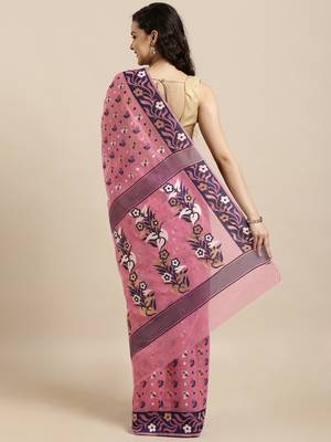 Pink Woven Cotton Silk Saree With Blouse 2