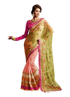 Green Embroidered Net Saree With Blouse 1