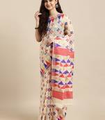 Cream Woven Cotton Silk Saree With Blouse