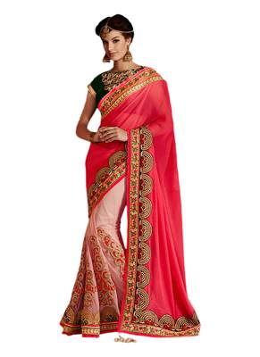 Red Embroidered Georgette Saree With Blouse 1