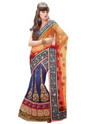 Green Embroidered Net Saree With Blouse 1