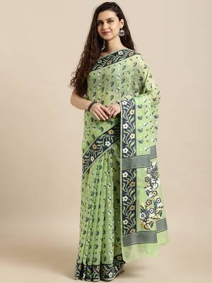Green Woven Cotton Silk Saree With Blouse 1