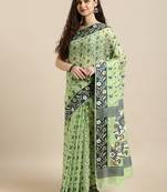 Green Woven Cotton Silk Saree With Blouse