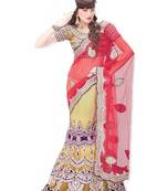 Yellow Embroidered Net Saree With Blouse