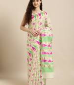 Cream Woven Cotton Silk Saree With Blouse