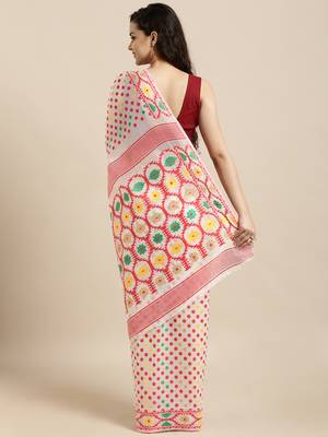 White Woven Cotton Silk Saree With Blouse 2