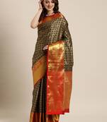 Black woven silk blend saree with blouse