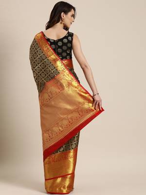 Black woven silk blend saree with blouse 2