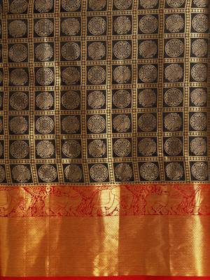Black woven silk blend saree with blouse 3