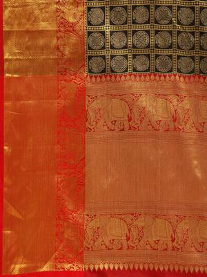 Black woven silk blend saree with blouse 4