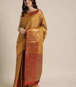 Mustard woven silk blend saree with blouse