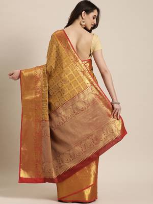 Mustard woven silk blend saree with blouse 2