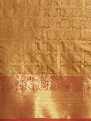 Mustard woven silk blend saree with blouse 3